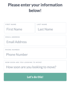 Sample contact form that prospects fill out