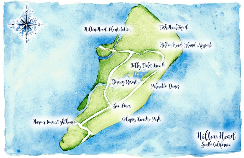 watercolor map of hilton head island