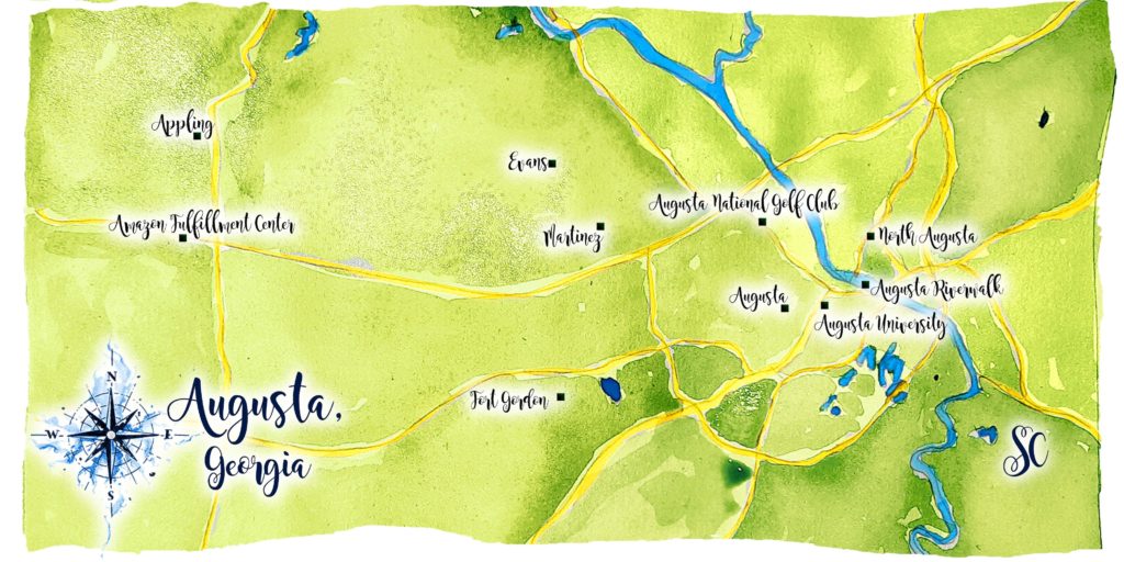 watercolor map of Augusta